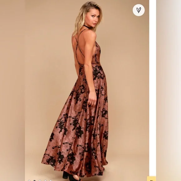 Lulus Tea Gardens Rusty Rose Floral Print Satin Maxi Dress - Picture 2 of 12